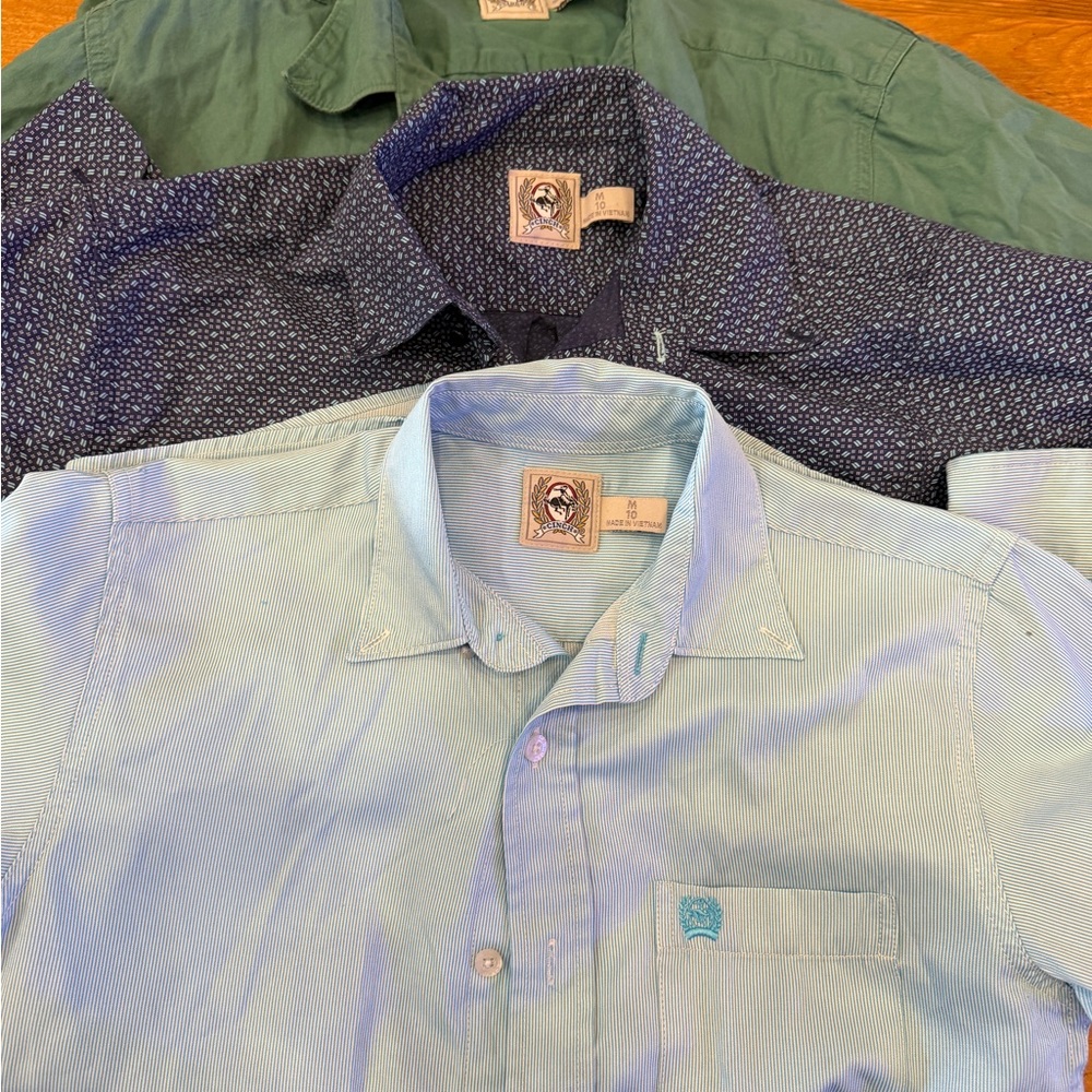 Cinch Boys Button-Down Shirts in Light Blue, Navy Dot & Green